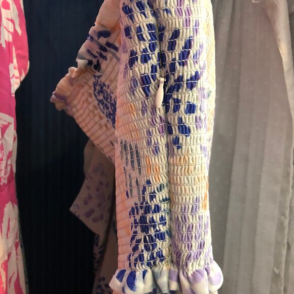 Wilfred Aritzia Tempest Mini Dress Floral Square Neck Smocked Bodice M - Picture 9 of 11